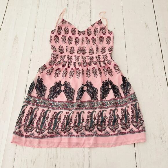 Sage Spool N72 Pink Floral Paisley Boho Sleeveless Mini Dress Size M - Picture 3 of 7